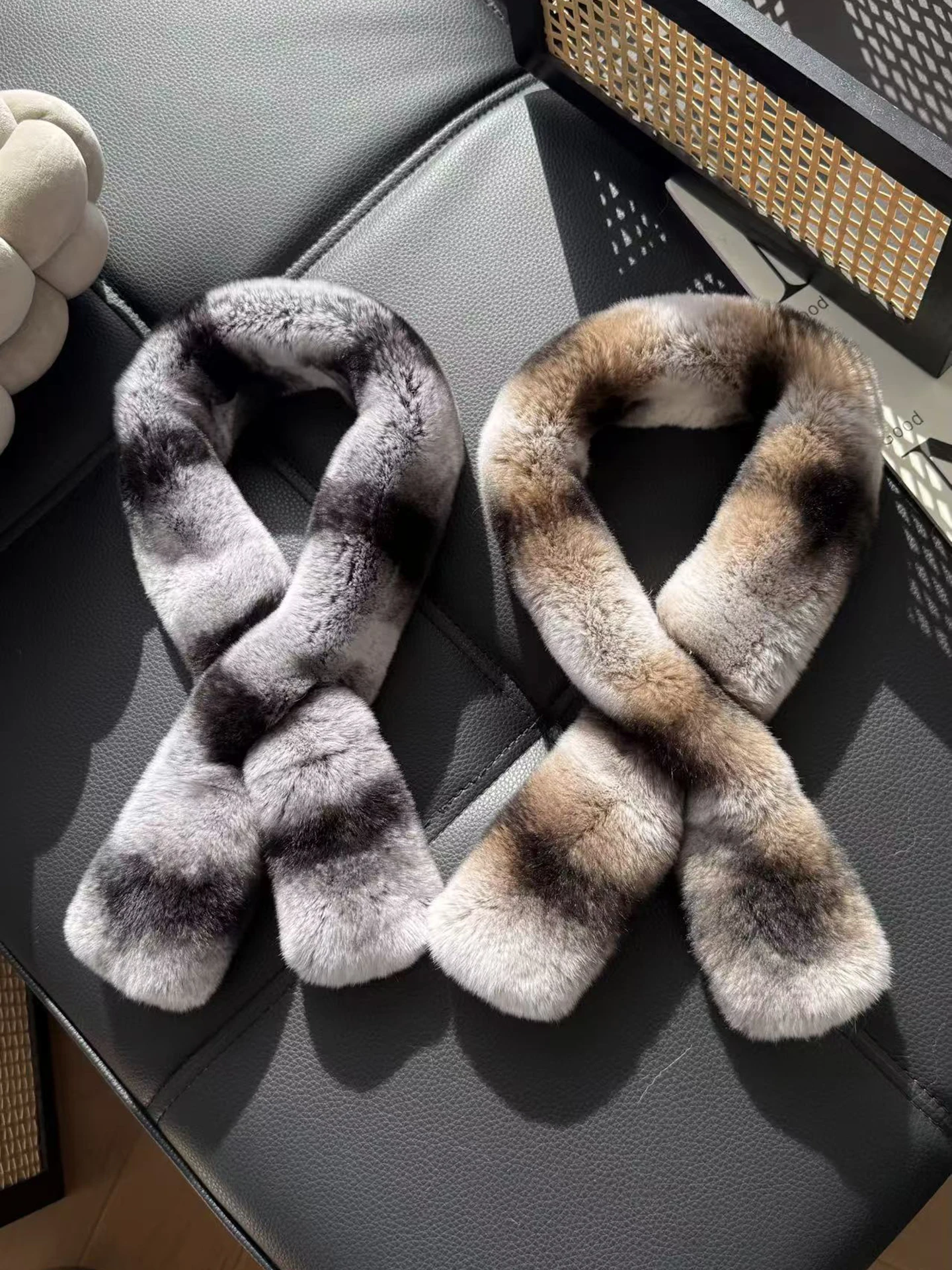 Heißer Verkauf Mode Echt Rex Kaninchen Pelz Schal Stilvolle Herbst Winter Warme Chinchilla Neck Wrap Trendy Zubehör für Männer Und Frauen – Detail 2