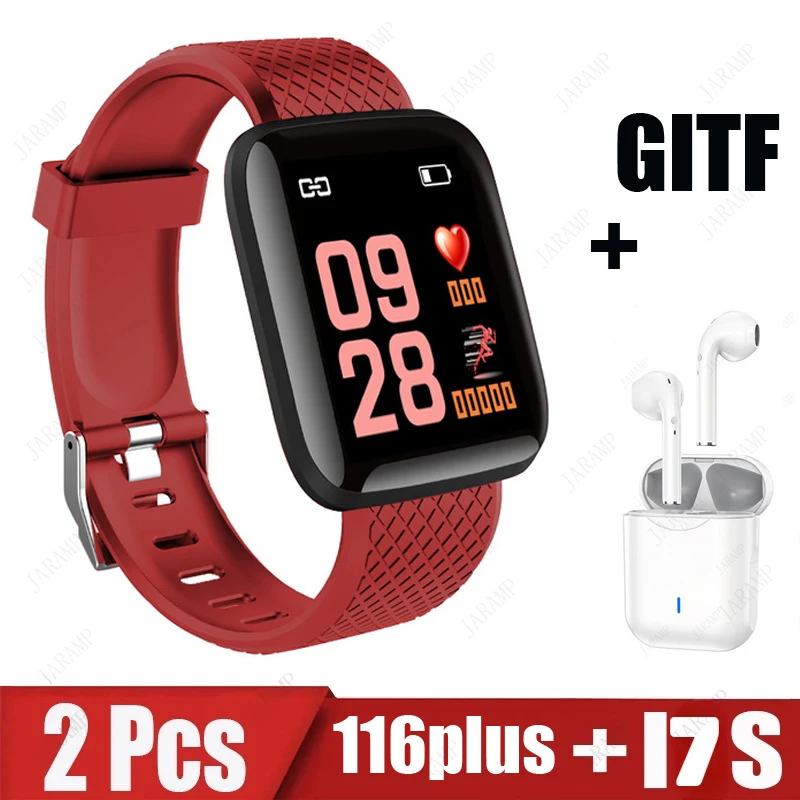 2Pcs 116plus i7s Smart Watch Men Women Bluetooth Earphone Watch Sport FitnessTracker Pedometer D13 Smartwatch Digital WristWatch 
