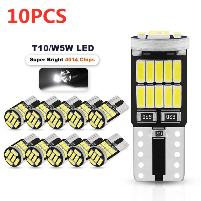 10pcs W5W T10 Led Bulbs Canbus 4014 SMD 6000K 168 194 Led 5w5 Car Interior  Dome Reading License Plate Light Signal Lamp - AliExpress