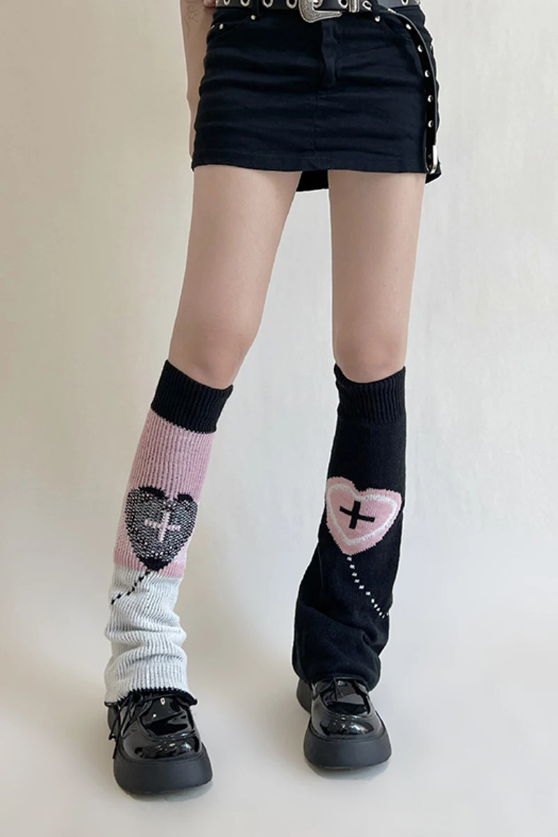 New Autumn and Winter Y2K Double-Sided Foot Sock Women's Knitted Wide Leg Warmer Love Sweet Cool Hot Girl Thigh High Socks
