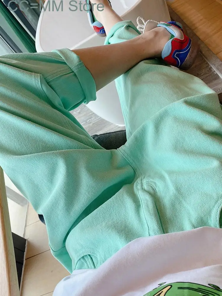 New Green Mom Jeans High Waist for Women Y2k Fashion Harem Pants Vintage Streetwear Denim Trousers Baggy Jeans