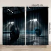 2pcs, 2D flat Window Treatment Curtains Gym dumbbells modern gym interior. Muscle training healthy physique shaping studio props 3