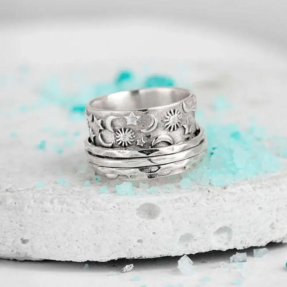 Simple Retro Star and Moon Ring for Women Men Creative Punk Hip Hop Personalized Ring Bohemian Jewelry Gifts طيز بنات صغار