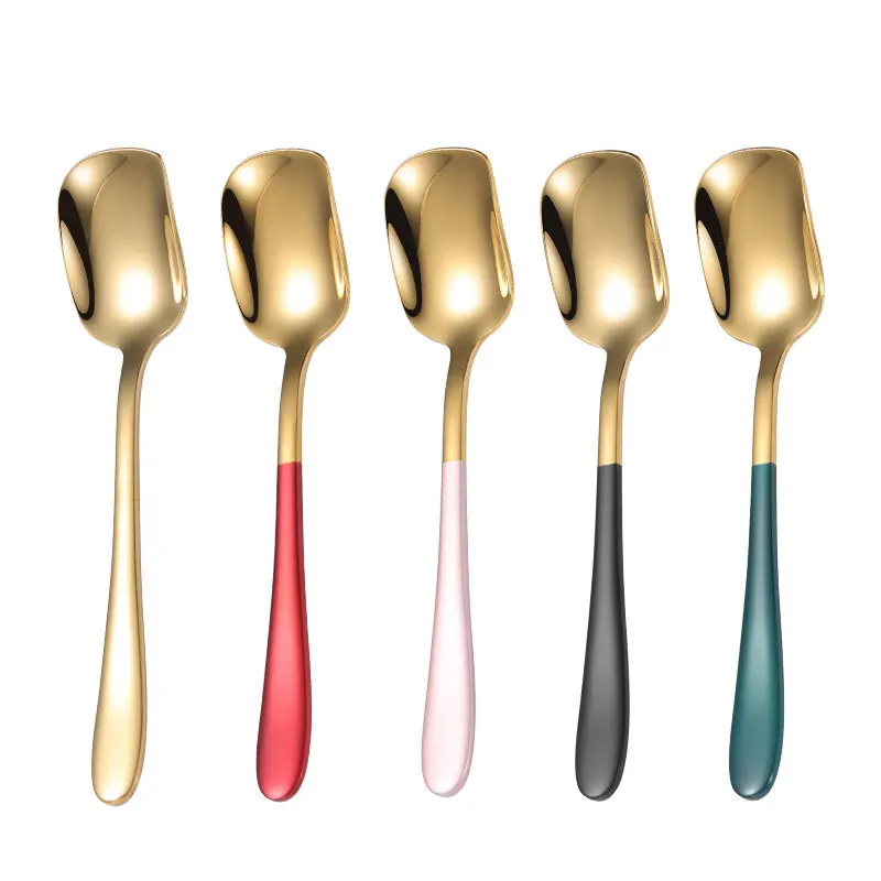 

Stainless Steel Spoon Ice Cream Spoon Children's Titanium-plated Spray Paint Dessert Spoon Honey Stick Kitchen Accessories