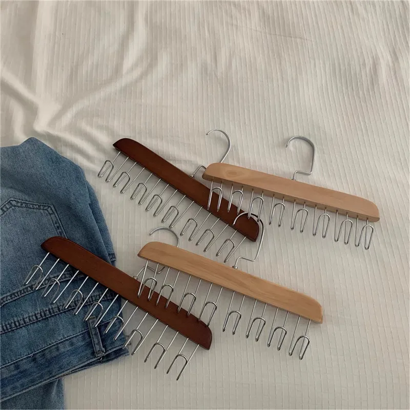 

8 Hooks Ties Belts Scarf Hanger Solid Wood 360 Degree Rotating Clothes Hook Multipurpose Wardrobe Underwear Slings Drying Rack