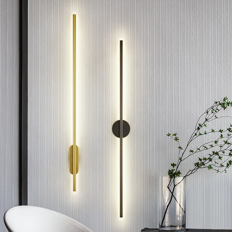

LED Wall Lamp Mordern Black Gold Long Strip Light For Living Room TV Wall Bedroom Bedside Hallway Ambient Lighting Fixture