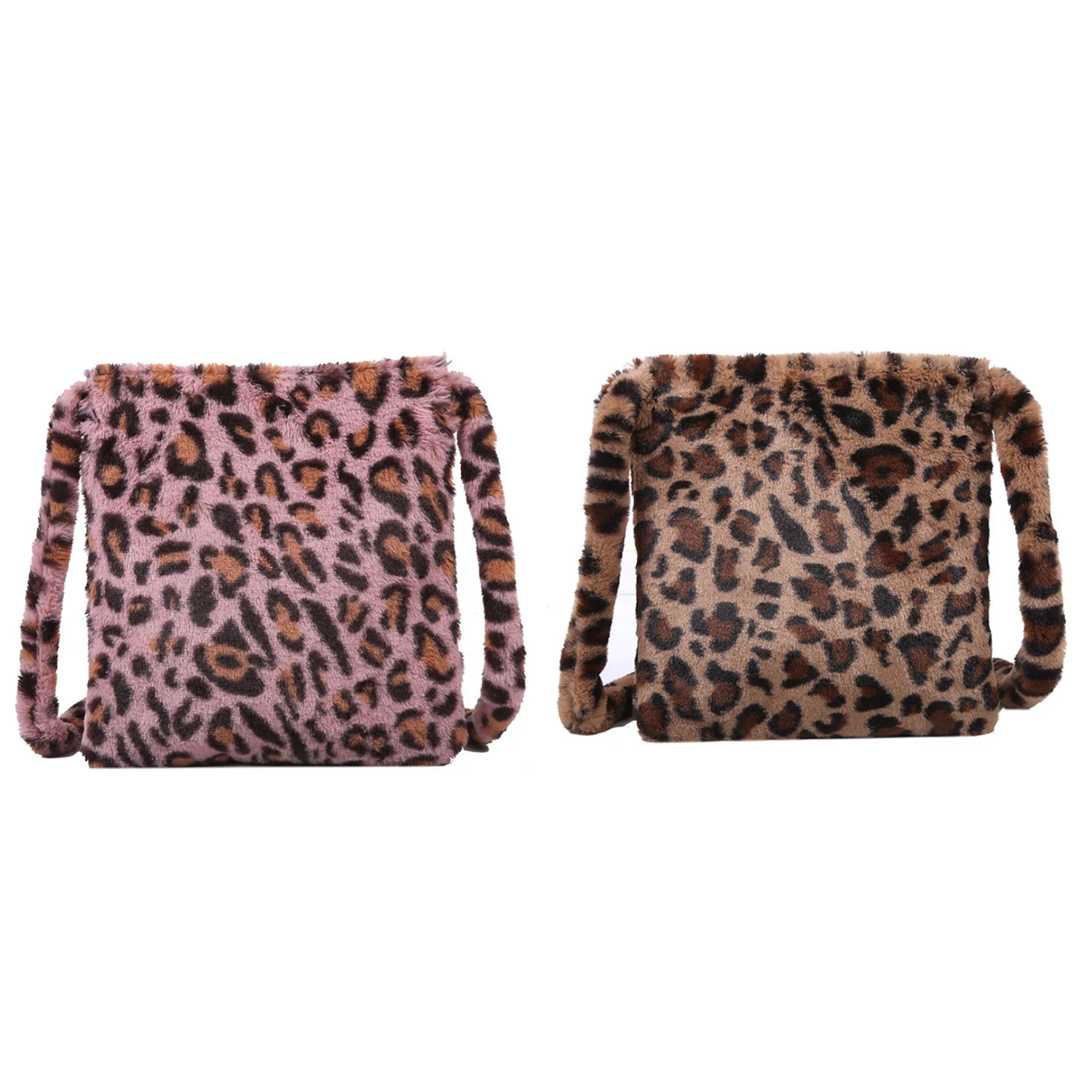 Leopard Print Plush Women's Shoulder Bag Fashion Retro Warm Handbag Large Capacity Casual Messenger Bag