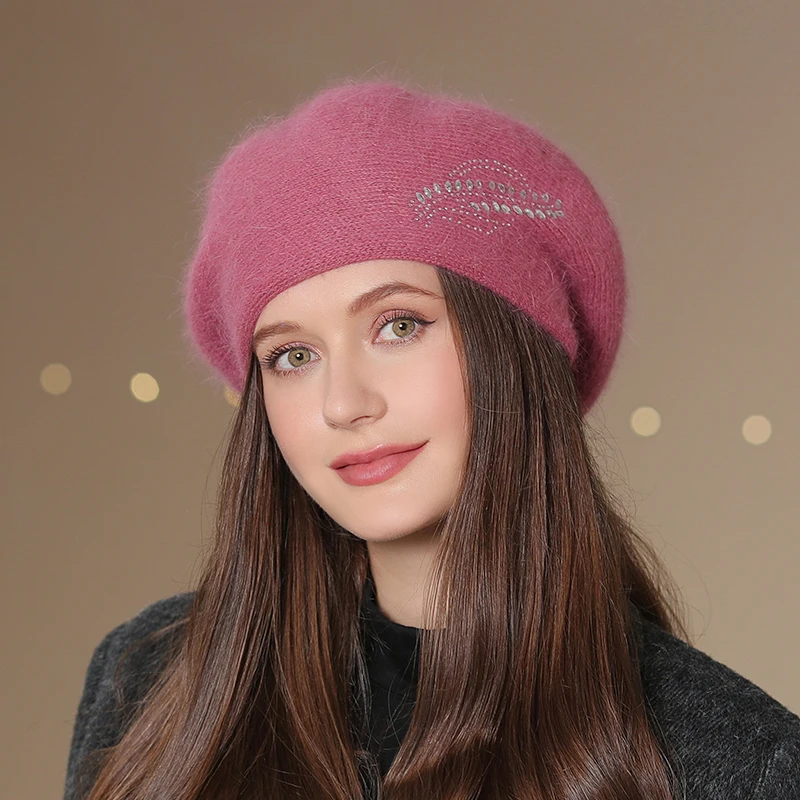 Women’s Warm Wool Knitted Beret Hat Solid Colour Winter Beanie_voghion.com