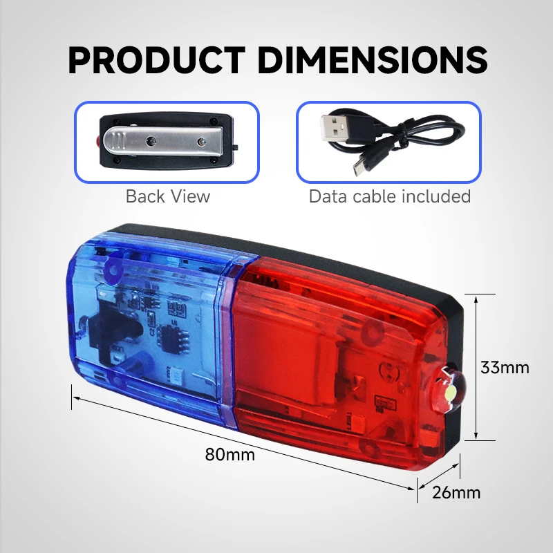 USB 충전식 적색 청색 LED 어깨 클립 라이트 경고등 야외 안전 비상 LED 작업등 휴대용 손전등