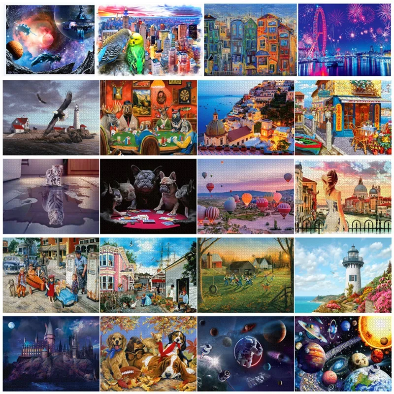 69*51cm Paper Jigsaw Puzzle 1000PCS Dock Town Landscape Painting Educational Entertainment  Adult Children Toys Christmas Gift 6