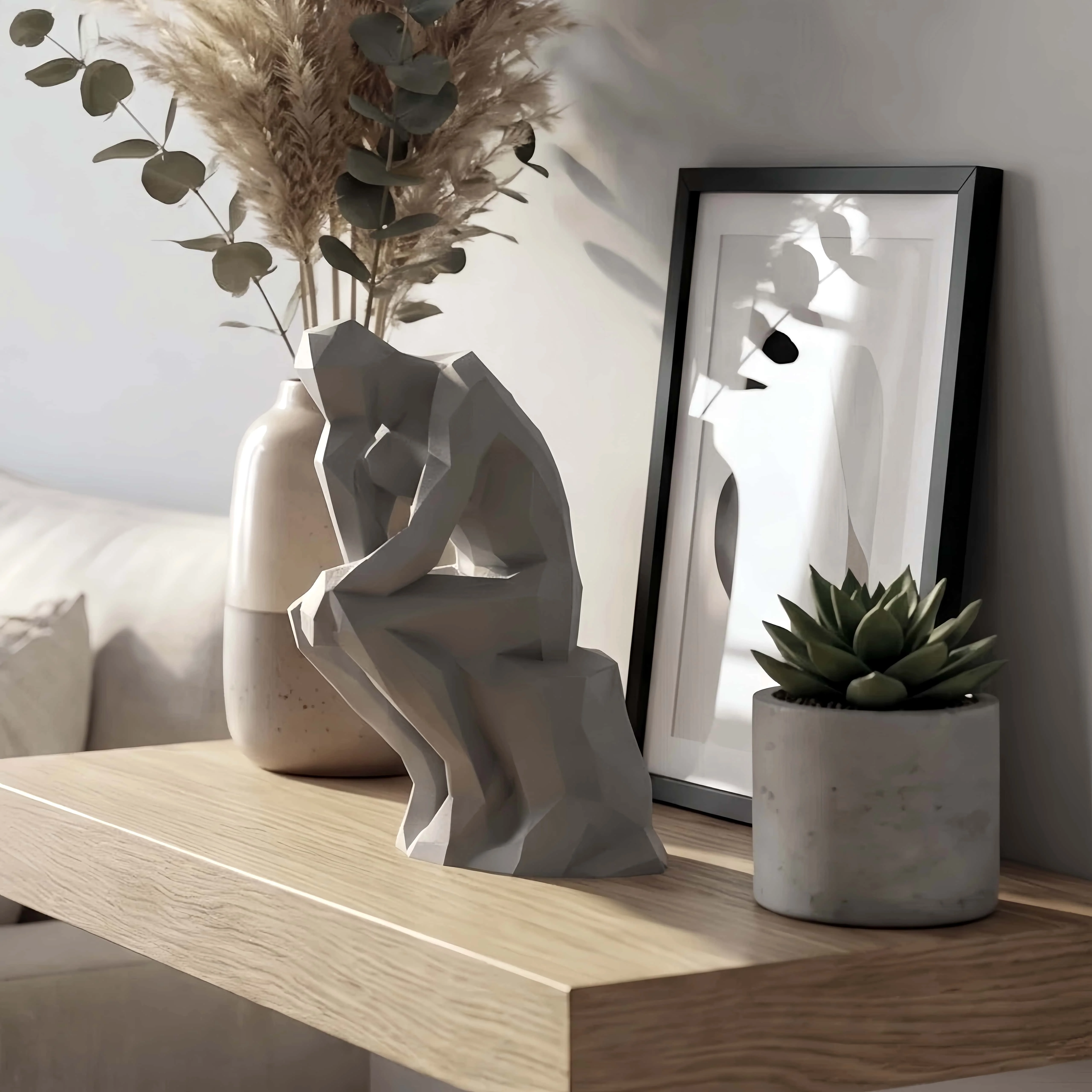 Modern Thinking Human Figurine, Geometric Plastic Sculpture for Desk, Home, Office, Living Room, Entryway, Minimalist Decor - 2