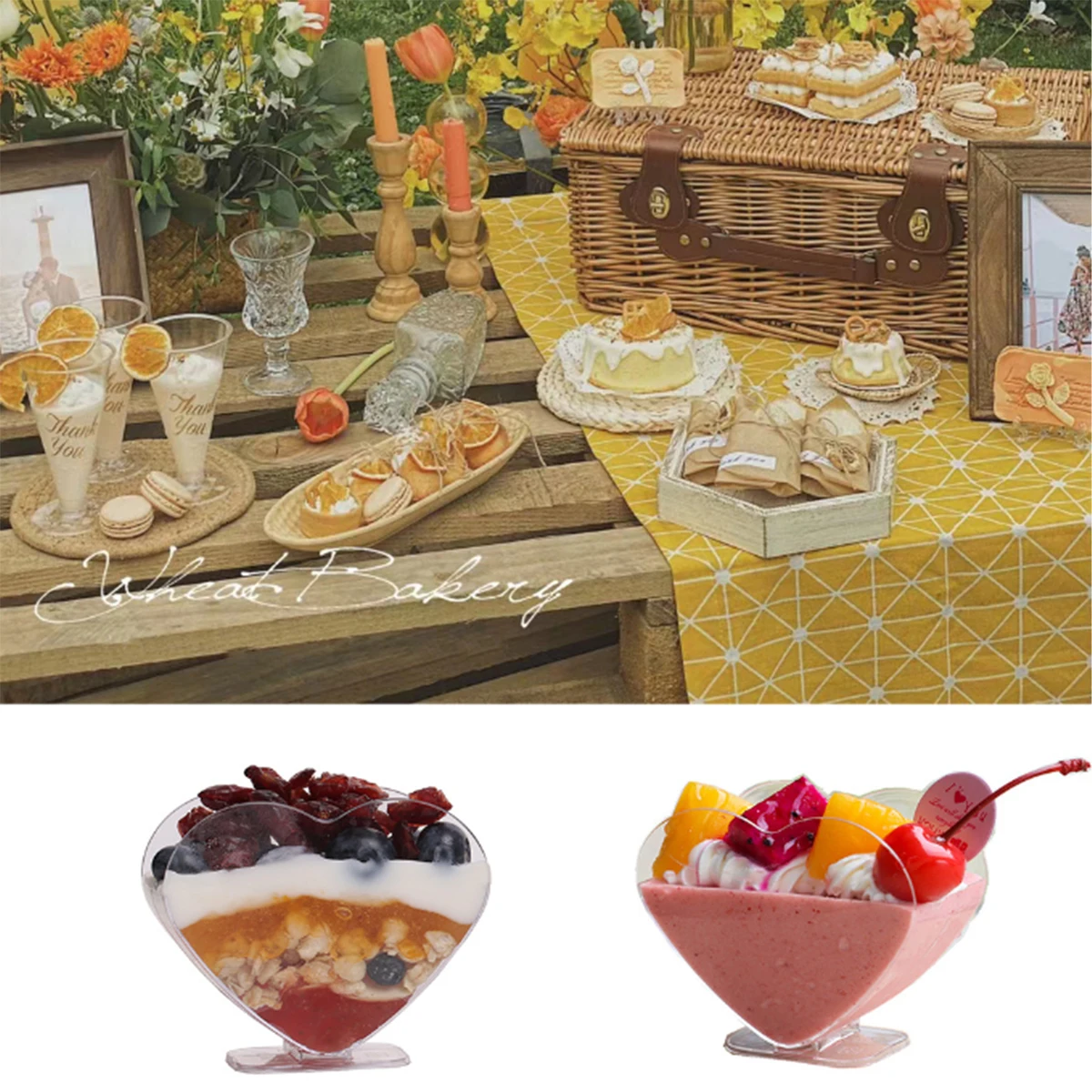 10pcs- Heart-shaped Mousse Cup Pudding Cup Heart-shaped Jelly Tiramisu Dessert Plastic Dessert