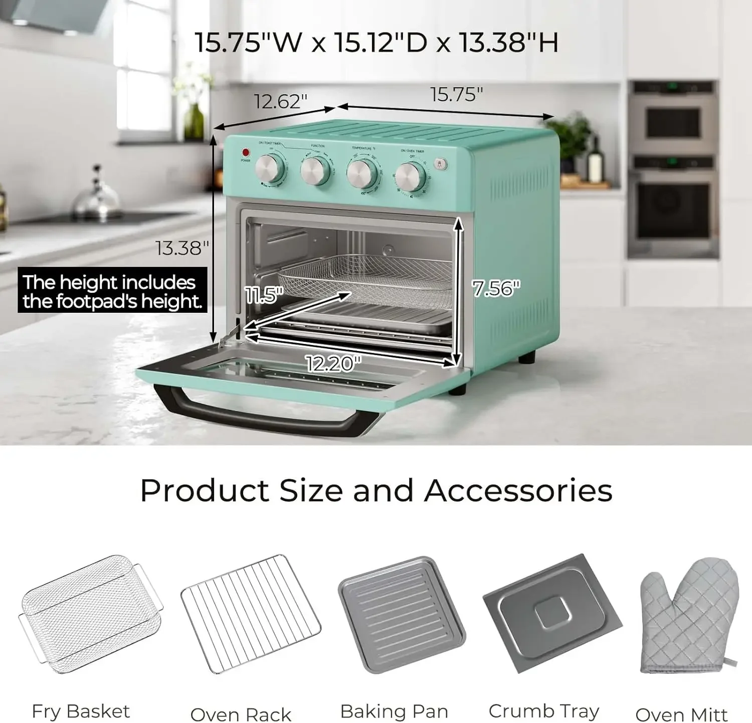 Retro Toaster oven - Air Fryer Oven & Toasters 19QT, Large 7 in 1 Convection Oven Combo for Family Use, 360° Even & Health 2