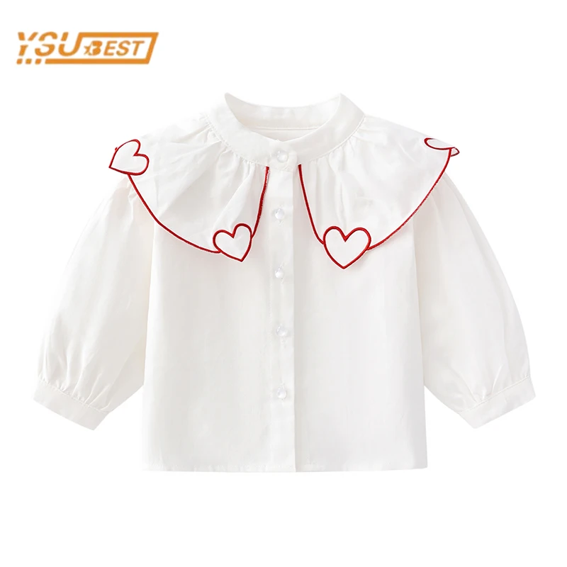 New Kids Baby Girls Pure Color Shirt Spring Autumn Baby Girls Boys Long Sleeve Loving Heart Children's Clothes Shirt
