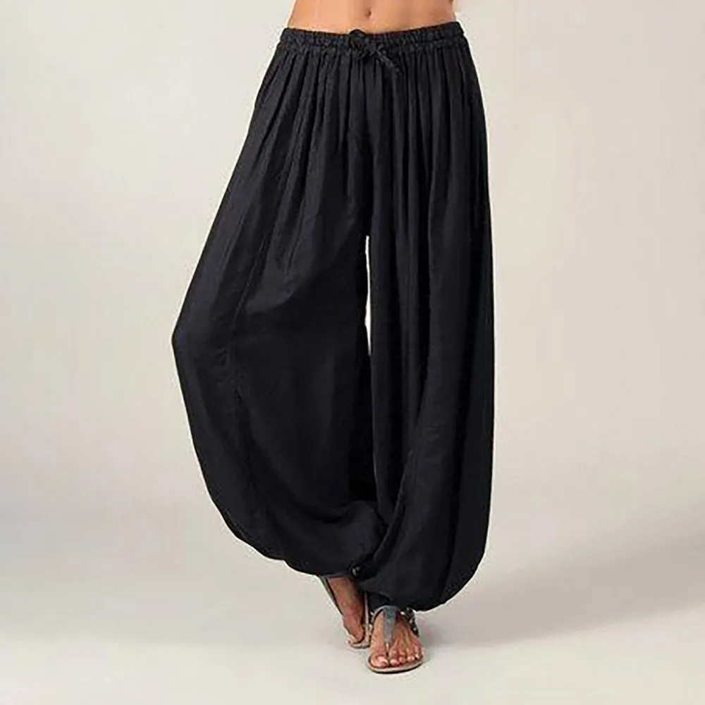 

Plus Size Women Baggy Trousers Solid Color Casual Loose Pants Streetwear Women Cotton Linen Trousers Summer Female Harlan Pants