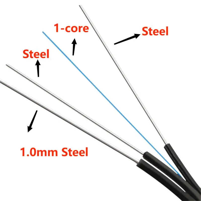 Fiber optic cable for outdoor, Drop Cable, 200 meters, 1 core, 3 Steel, single mode, simplex, FC, SC, LC, UPC, APC