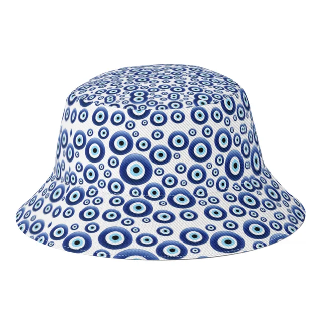 Bucket Hat Cotton Canvas Blue White Polka Dot Unisex 