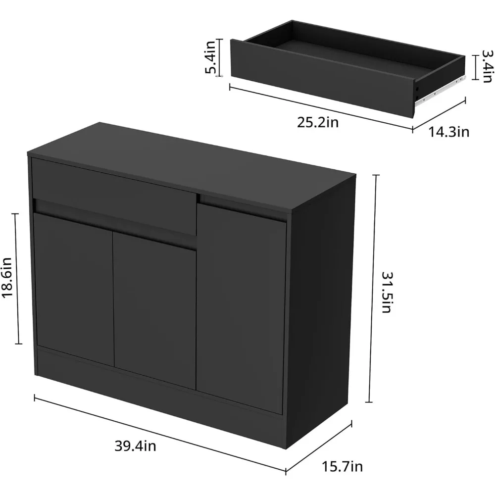 Shoe Cabinet Storage with 3 Doors,Freestanding Shoe Cabinet with Drawer & Adjustable Shelves, Wooden Shoe Organizer for Entryway 2