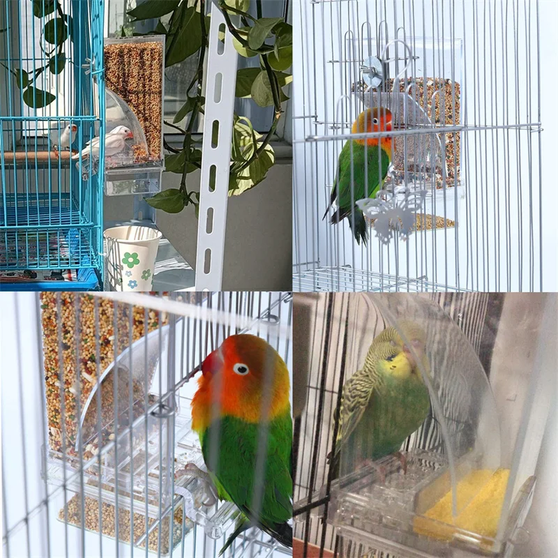 No Mess Bird Feeders Automatic Parrot Feeder Drinker Acrylic Seed Food Container Cage Accessories For Small And Medium Parakeets 6