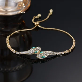 Charm Female Red Green Zircon Stone Snake Bracelet Cute Rose Gold Color Adjustable Wedding Jewelry For Women
