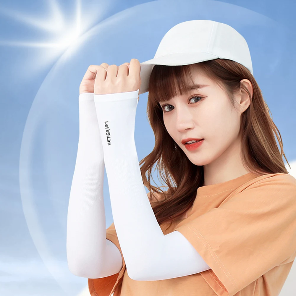 Long Gloves Sun UV Protection Hand Protector Cover Arm Sleeves Ice Silk Sunscreen Sleeves Outdoor Arm Warmer Half Finger Sleeves