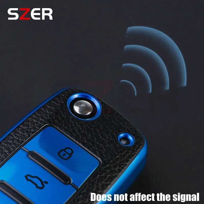 Leather Car Key Case Car Key Full Cover Protection Bag For VW Volkswagen Polo Tiguan Passat Golf Jetta Lavida Skoda Octavia