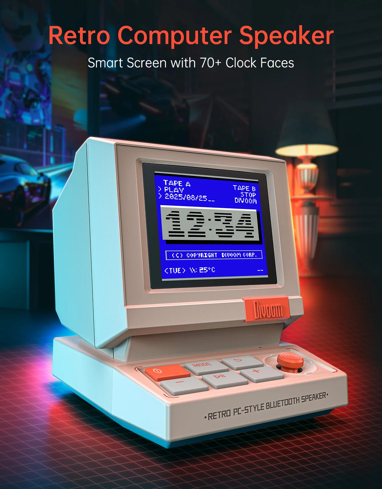 Divoom MiniToo レトロ Bluetooth スピーカー ポータブル ピクセル