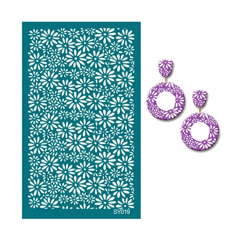 KIT 6 STENCIL PER SERIGRAFIA - Con 2 Raschietti Per Argilla Polimerica, Ideale Per Fai Da Te E Gioielli - Foto 4