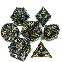 DnD Metal Dice Set - 7 Piece Zinc Alloy Polyhedral Dice, Yellow Patterned for RPG, Dungeons & Dragons Tabletop Games 1