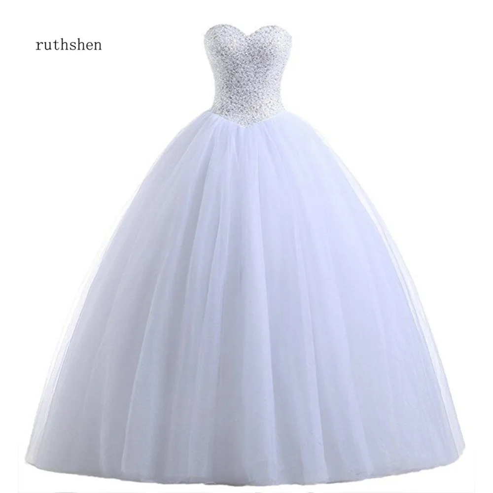 Real Photo Cheap Ball Gown Wedding Dresses Princess Corset Sequins Beaded Pleated Tulle White Ivory Plus Size Vestido De Noiva