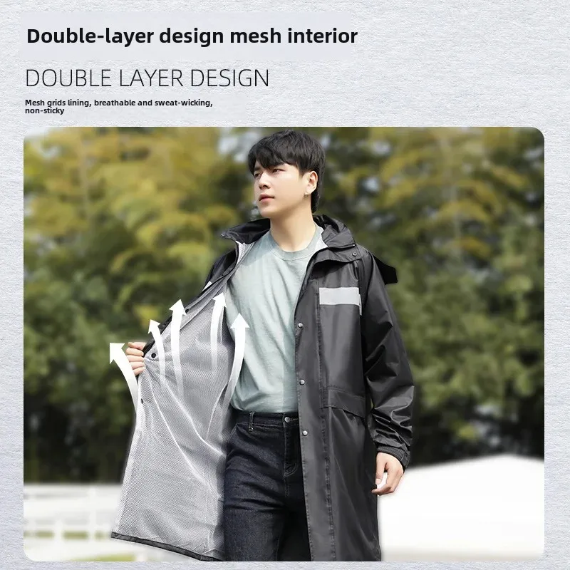 Thickened Extended Electric Car Raincoat Reflective Full Body Anti-Rain Dual Layer Motorcycle Rider Rain Coat Emergency Response