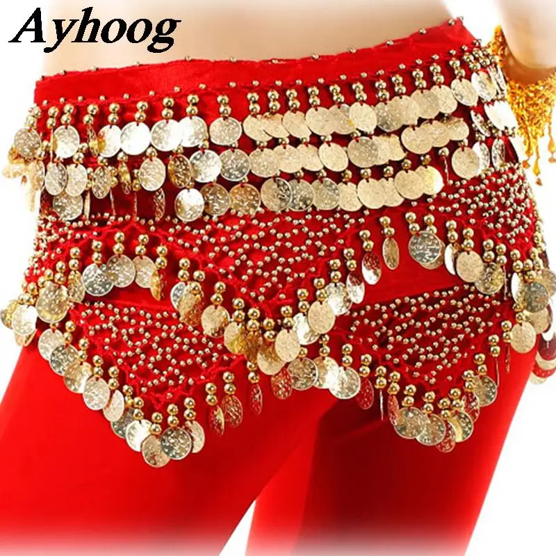 

Tribal Belly Dance Hip Scarf Adult Sequins Coins Waistband Skirt Belly Dancing Practive Wear Gypsy Chiffon Hip Wrap Waist Chain