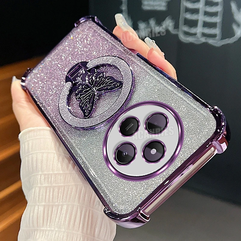 Glitter Butterfly Holder Plating Silicone Shockproof Case