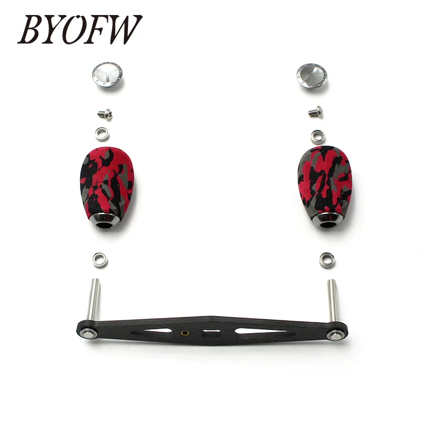 BYOFW 103mm Carbon Fiber Powerful Baitcasting Reel Handle For Abu Garcia Daiwa Grips  Red Camouflage Double Knobs DIY Repair Kit 5