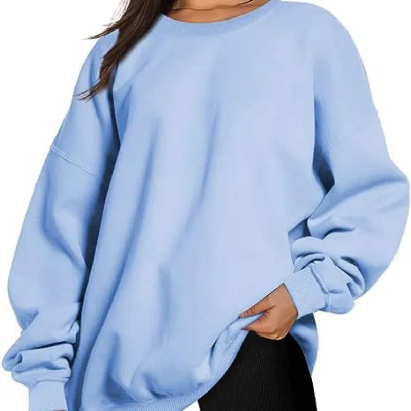 2023 Autumn and Winter Round Neck Pullover Solid Color Combination Loose Casual Fashion Elegant Commuter Long Sleeve Top