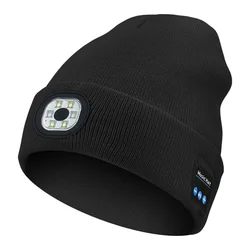 Winter Beanie Hat with Bluetooth HD Speakers and LED Light (Black)