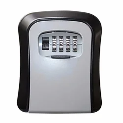 Secure Wall Mount Key Lock Box with 4 - Digit Code - Home and Office Key Safe Storage Organizer (Grey)