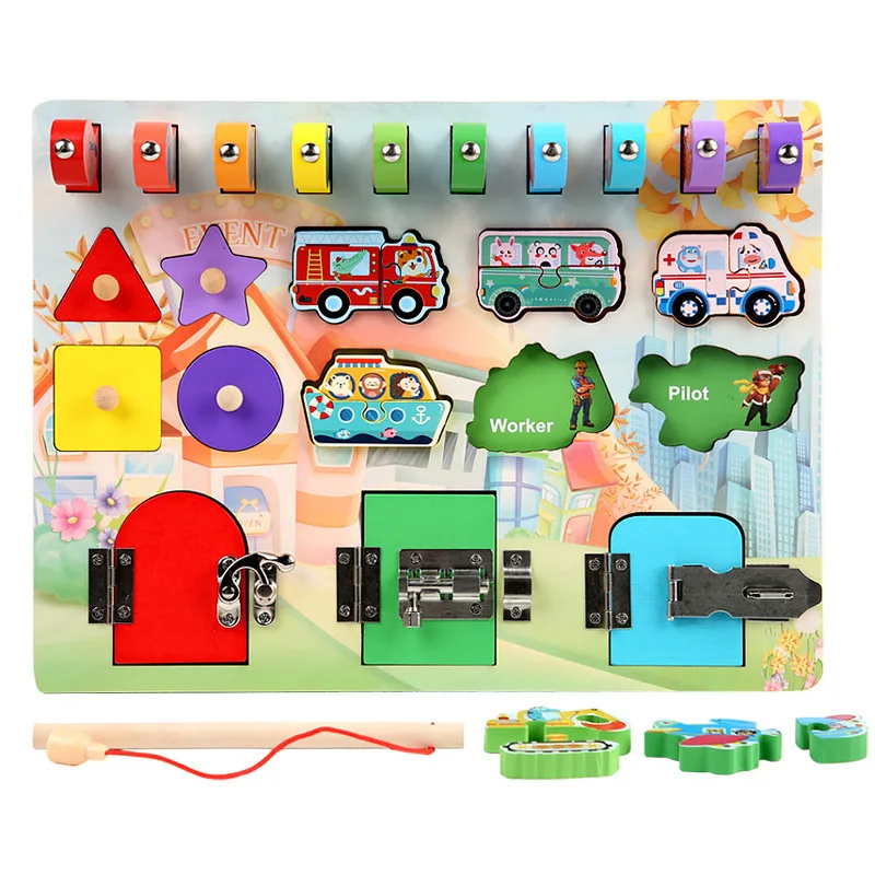 

Montessori Unlocking Toy Toddler Busy Board DIY Latch Board Preschool Kids Life Skills Learnning Children Sensory Education Toy