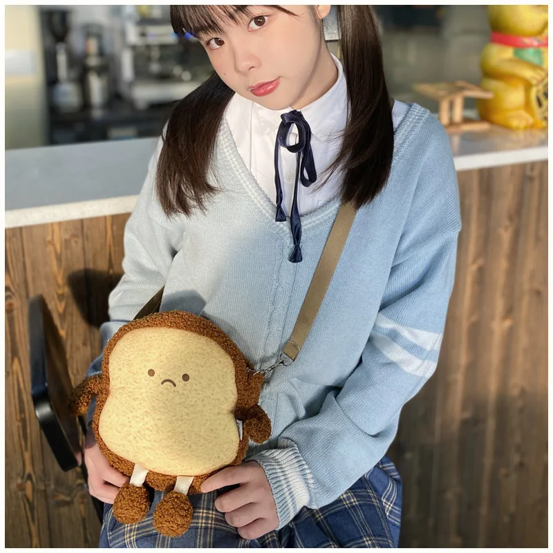 Cute Toast Bread Crossbody Bag Plush Cartoon Smiley Girls Purses Handbags Women's Phone Wallet Female Clutch Shoulder Bag women handbags