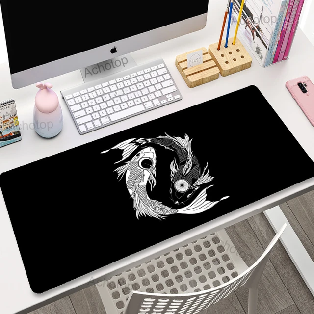 Japanese Desk Mat Black And White Mousepad Gamer Koi Fish Large