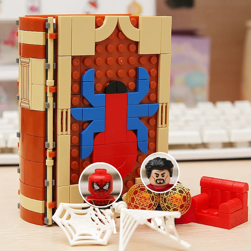 

Spider Book House Superhero Building Blocks Doctor Strange Monster Magic Biting Books Avengers Assemble Bricks Toys Kid Gifts