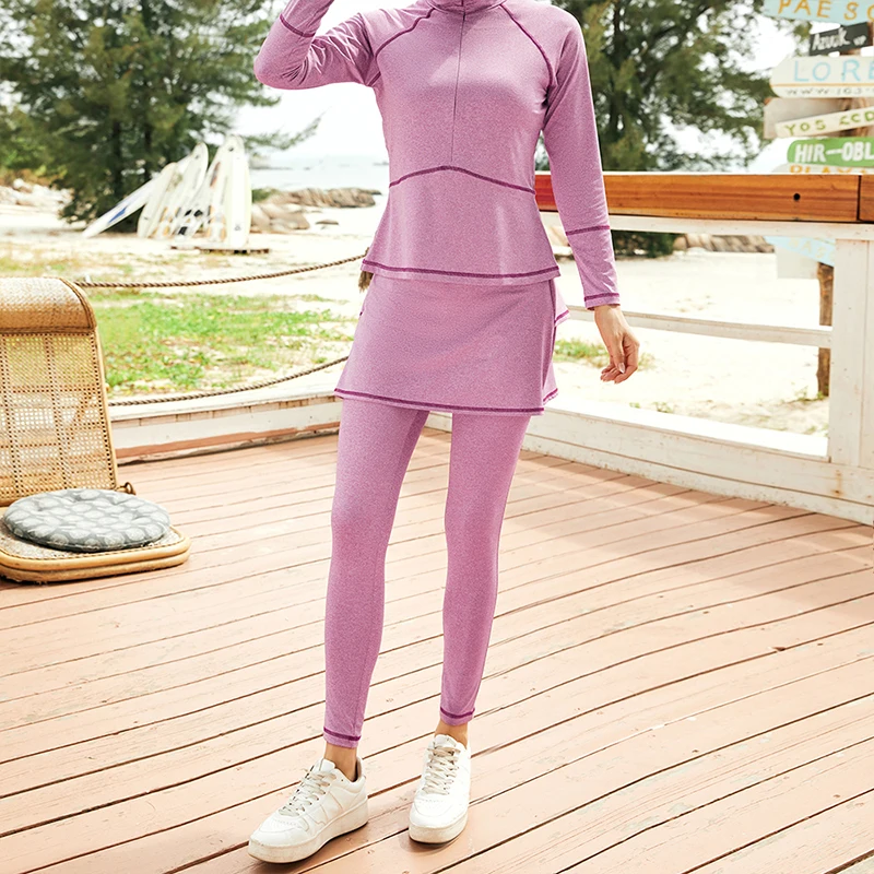 New burkini Muslim Women's swimsuit Pink sports outdoor three-piece Swimsuit cap Swimsuit skirt pants cover sunblock