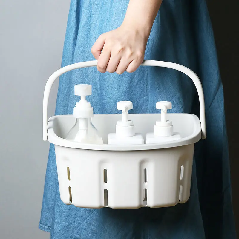 Top-handle Drain Bath Baskets Big Capacity Toiletries Storage Basket Bathroom Shower Organizer Household Sundries Toys Container