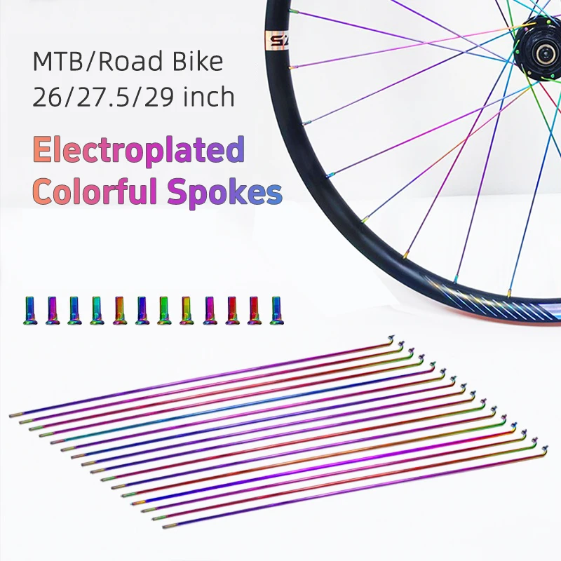 Colorful MTB Bike Spokes Rim 26/27.5/29 Stainless Steel Bicycle Rays for Road Wheel 259-293mm Length 2mm Diameter Spoke Parts
