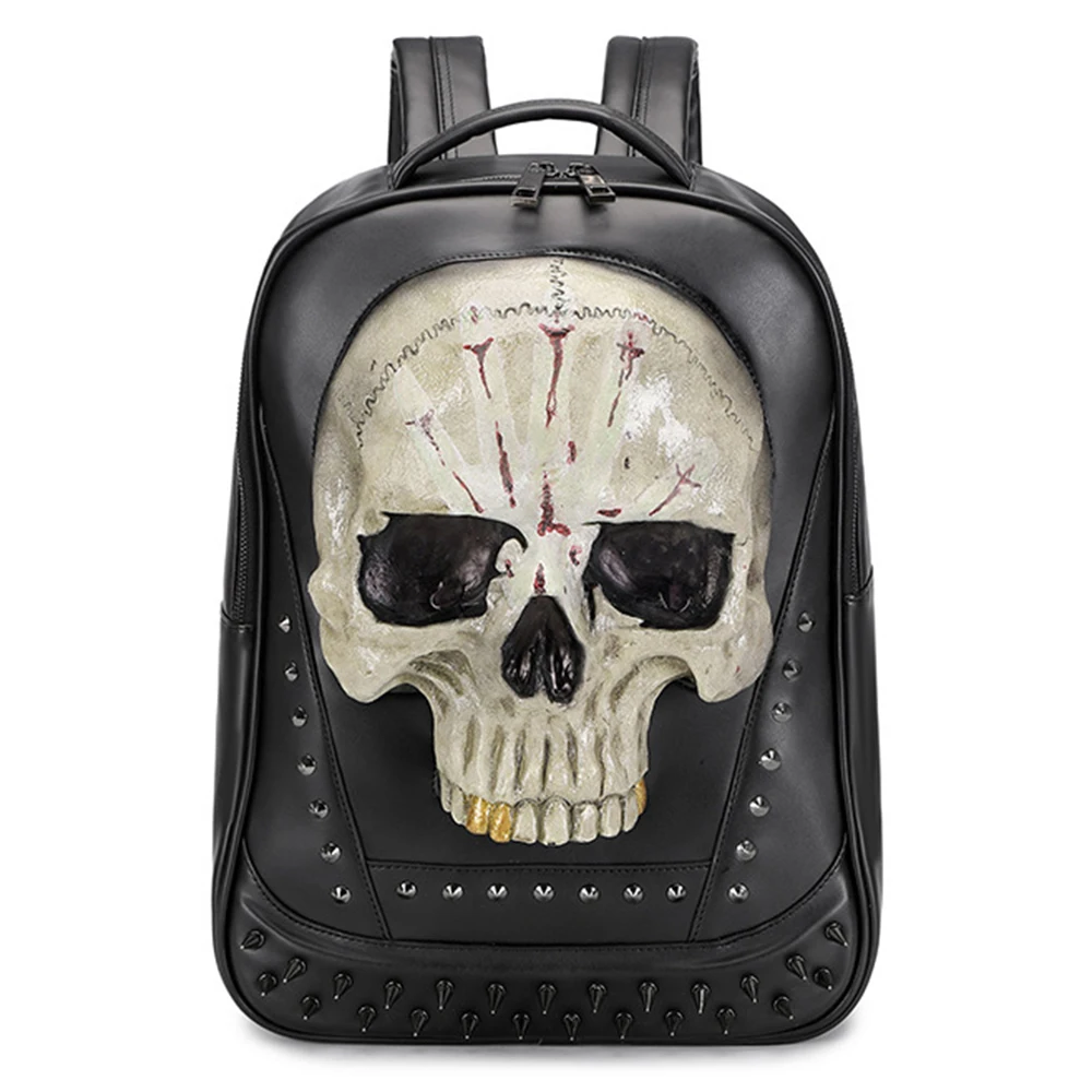 

3D Skull Back Packs Bag for Women and Men Steampunk Gothic Rivet Personality Large Capacity Travel Backpacks Skull Laptop School