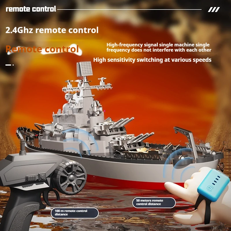 New Remote Control Model Battleship Simulation 1:390 2.4G ultra-high frequency with Watch Sensor Water Toy Kids Toys Christmas 2