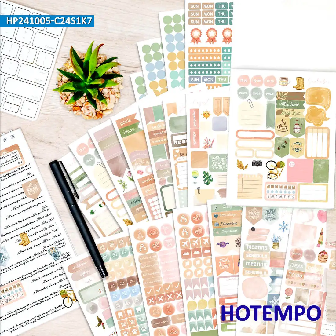 1700개, 플래너 스티커, 보헤미아 레트로 수채화, 연도 계획 스크랩북 데칼, 노트북, 일기, 노트북, 문구류, 업무, 팀, 일기, 유리에 적합합니다, 전화 스티커