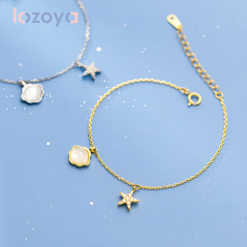 

LOZOYA 925 Sterling Silver Original Bracelet For Women Fashion Exquisite Star Scallop Shell Fine CZ Pulsera Luxury Jewelry Gift