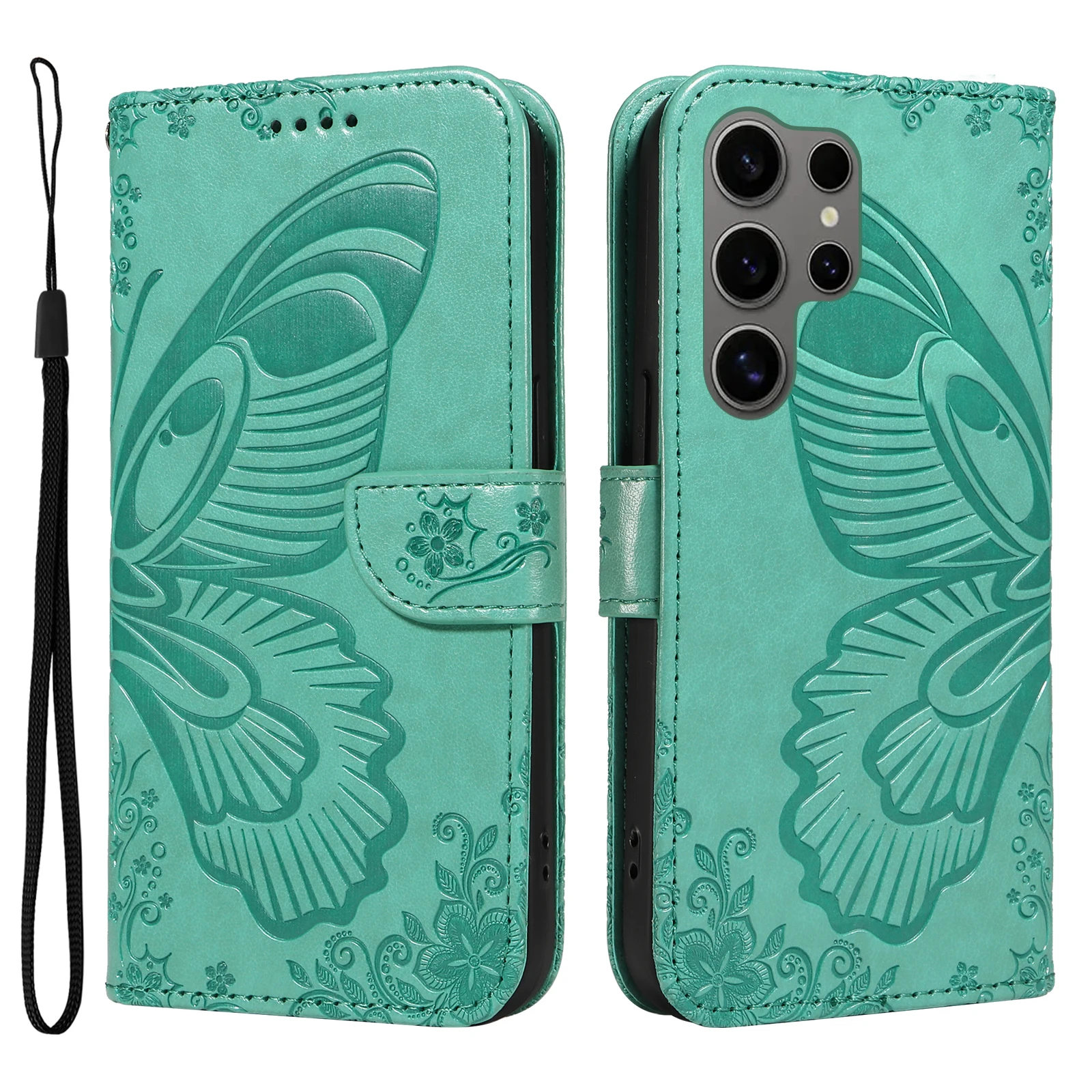 Magnetic Leather Wallet Phone Case - Shockproof Butterfly Design Flip Cover
