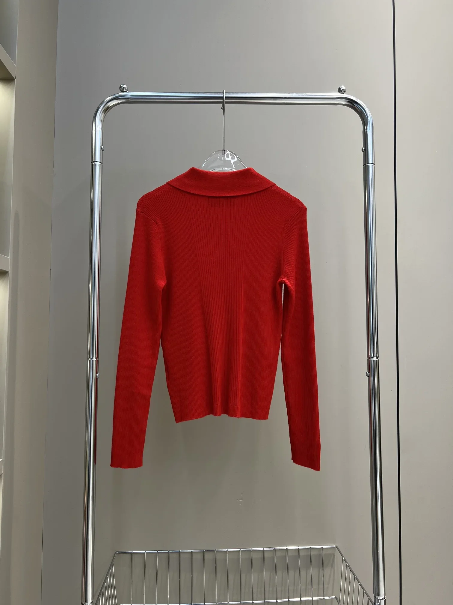 

Autumn/Winter New Polo Polo Collar Single breasted Slim Fit Elastic Versatile Knit Long Sleeve